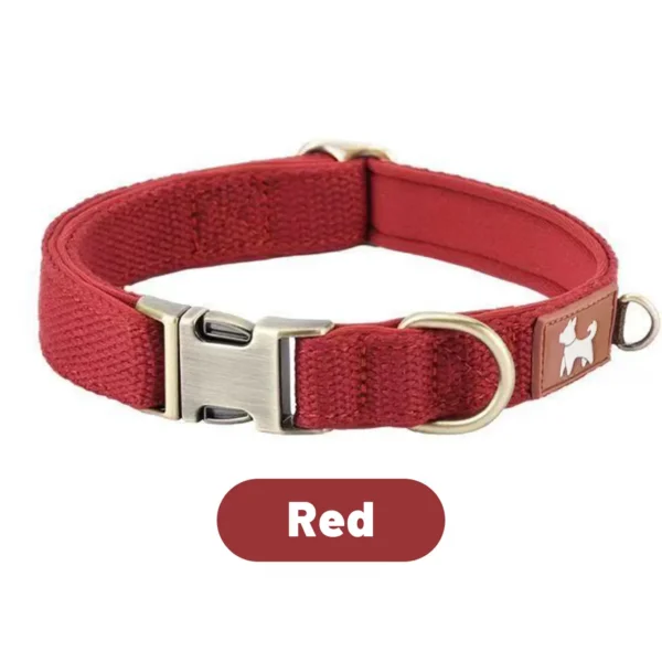 Padded quick-release dog collar in red color