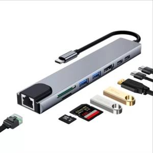 USB-C 8-in-1 dock with HDMI, USB ports, SD and TF card readers and charging