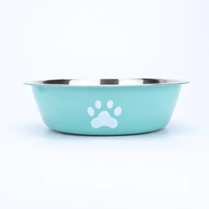 Stainless steel pet bowl with paw print design and silicone anti-slip base