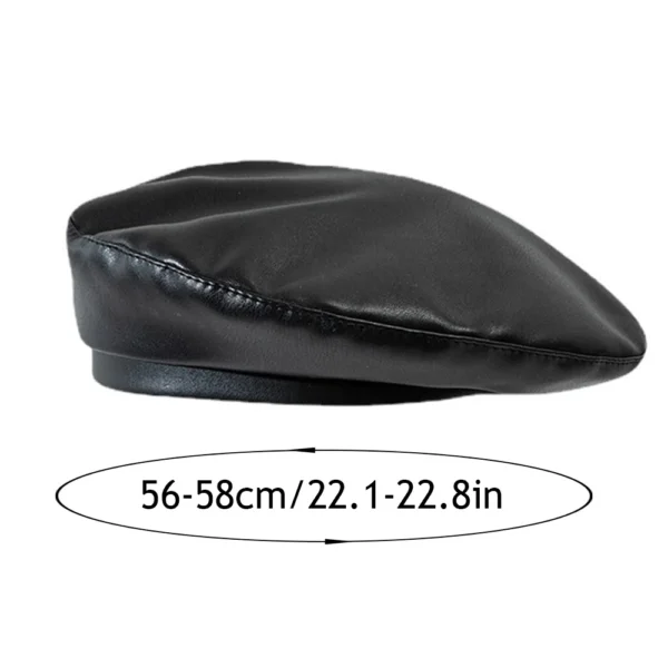 Black adjustable PU leather British-style beret with flat top and visor