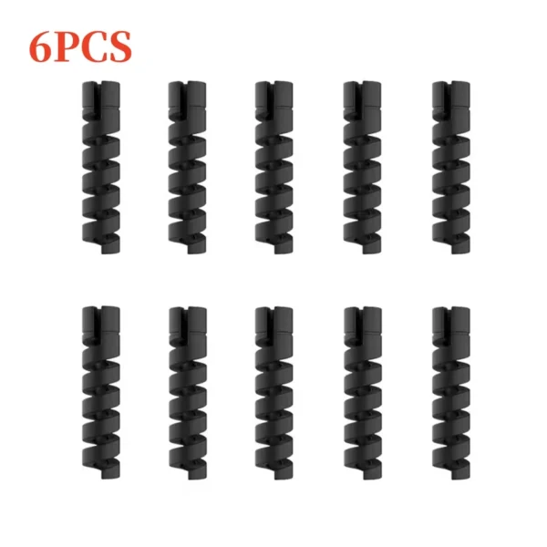 Pack of silicone spiral protectors wrapped around phone charging cables