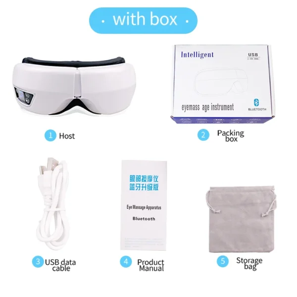 6D eye massager device with vibration and airbag compression designed like eyeglasses