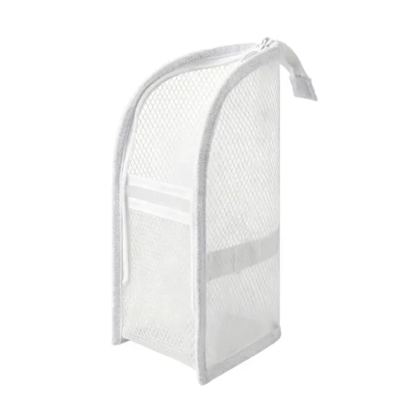 Portable standing mesh toiletry bag with waterproof zipper and solid color design