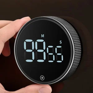 digital kitchen timer with large red LED display on white background