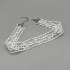 Black and white floral lace short length choker necklace