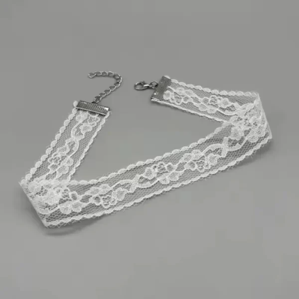Black and white floral lace short length choker necklace