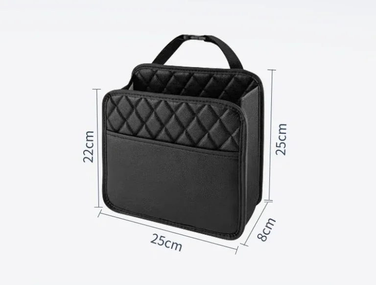 Black Folding Leather Car Seat Back Storage Bag