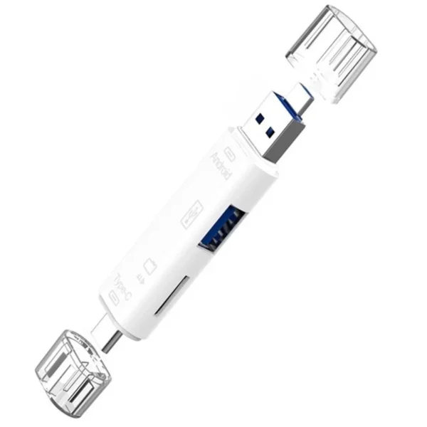 5-in-1 USB-C and Micro USB memory card reader with TF card slot and USB 2.0 interface