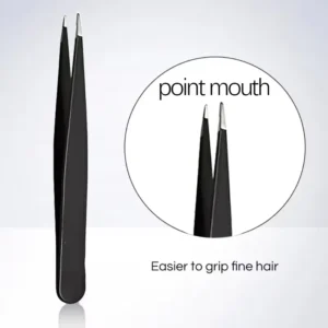 Black stainless steel eyebrow tweezer with slant tip