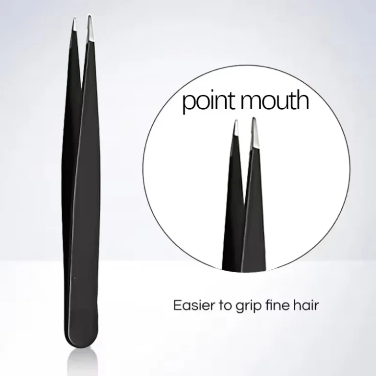 Black Stainless Steel Eyebrow Tweezer with Slant and Flat Tips
