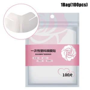 Clear disposable plastic film facial mask with neck stickers