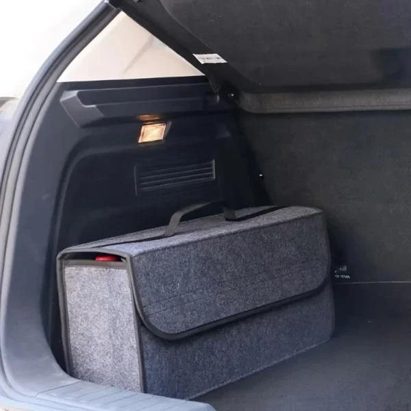 Gray soft felt rectangular car trunk organizer box with anti-slip base