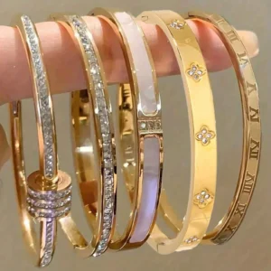 Set of zirconia inlaid stainless steel bracelets for women