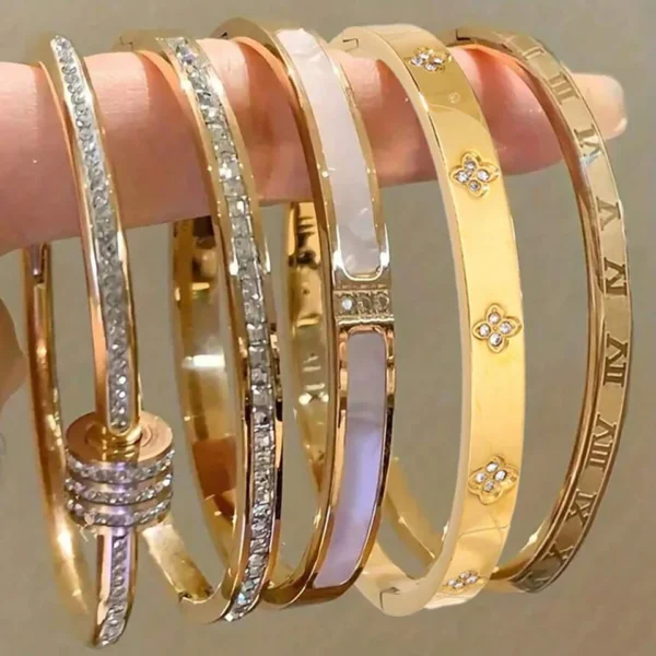 Set of zirconia inlaid stainless steel bracelets for women