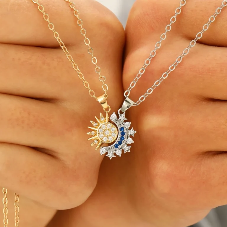 Stainless Steel Magnetic Sun and Moon Couple Necklace