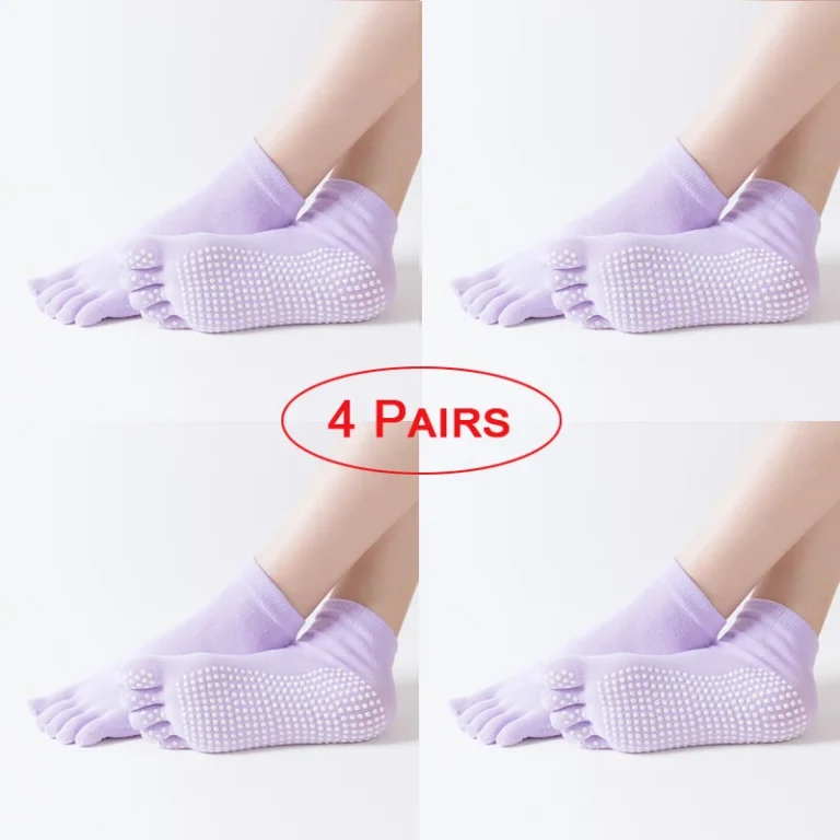 4 Pairs Women's Anti-Slip Cotton Yoga Socks with Toe Separation