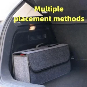 Large gray soft felt car trunk storage box with compartments