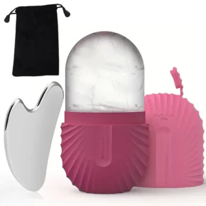 Two-piece stainless steel face roller and Gua Sha tool set for facial massage