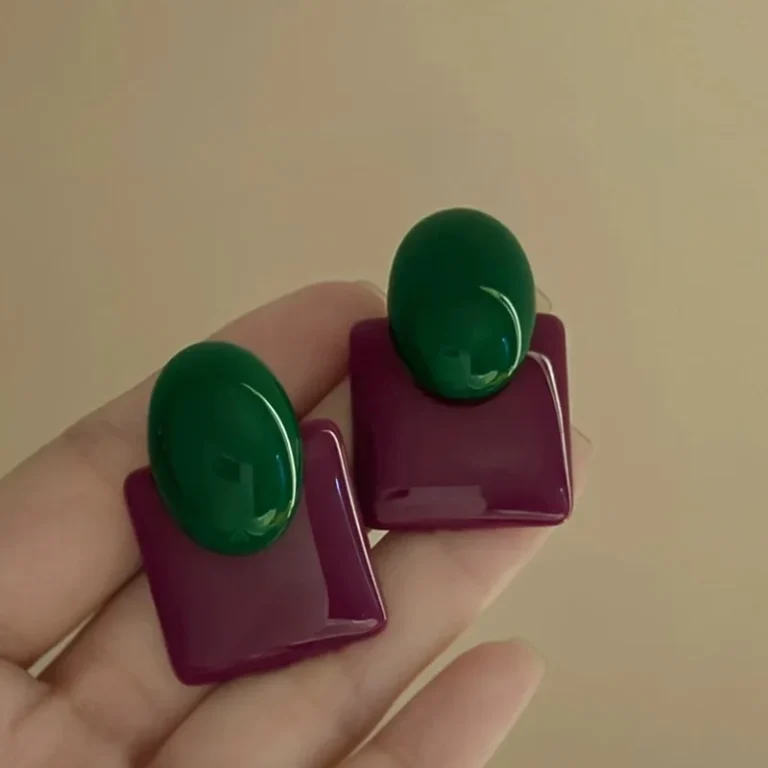 Vintage Color Block Resin Geometric Square Stud Earrings