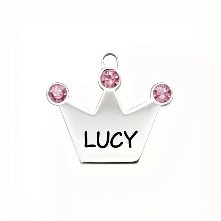 1pc Customizable Pet ID Tag with Pink Crown & Rhinestones - Zinc Alloy Dog & Cat Collar Charm, Engravable Personalized Dog Tag