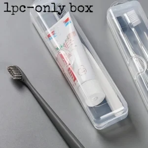 Clear plastic toothbrush holder case holding two toothbrushes