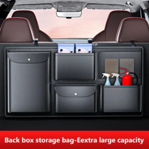 Black PU leather car trunk organizer with multiple pockets