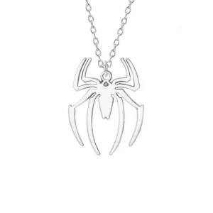 Silver-plated hollow spider heart shaped keychain with O-ring buckle in pink color