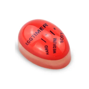 Heat-sensitive silicone egg timer showing color change for boiled eggs