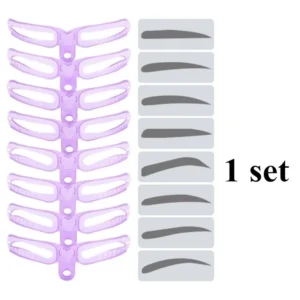 8-in-1 reusable eyebrow stencil set with multi-colored PVC templates laid out on a white background