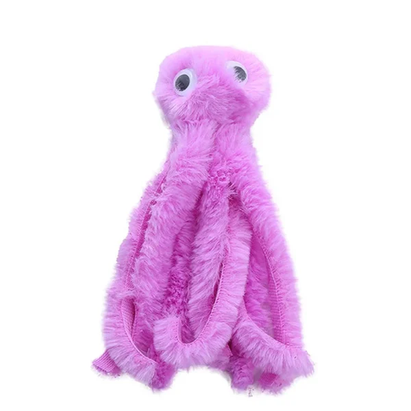 Plush octopus cat toy in pink color for kittens and young cats