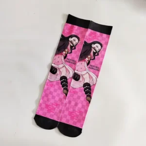 Plush adult socks with Demon Slayer characters Tanjirou, Nezuko, and Zenitsu printed