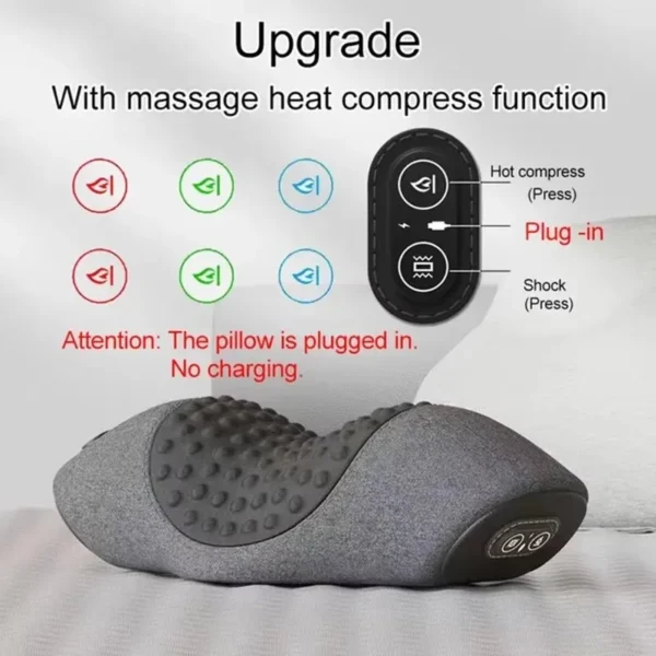 Portable heated neck massage pillow showing ergonomic shape and controls