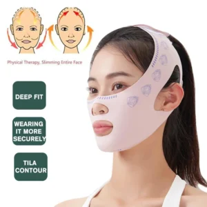 Pink V-shaped chin and cheek slimming bandage