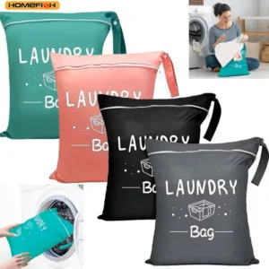 Nylon laundry bag with colorful zipper closed