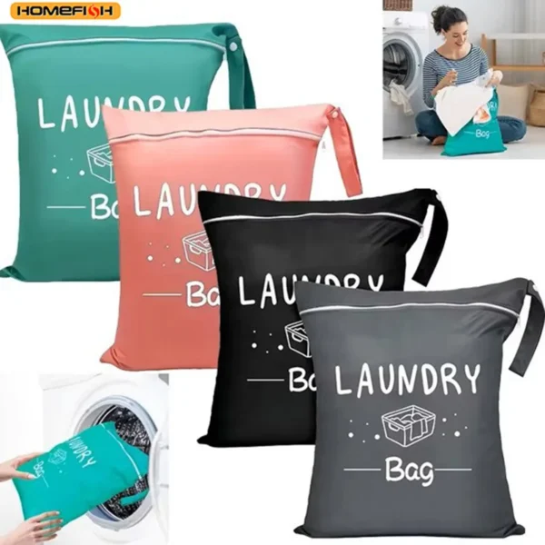 Nylon laundry bag with colorful zipper closed