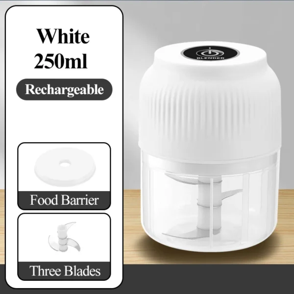 250ml mini wireless USB rechargeable electric vegetable chopper in dark blue